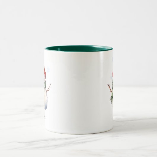Personalisierte Snowman Weihnachts-Tasse Zweifarbige Tasse (Mittel)