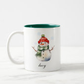 Personalisierte Snowman Weihnachts-Tasse Zweifarbige Tasse (Links)