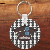 Personalisierte Sockel und Abschluss-Blau-Text Schlüsselanhänger (Vorderseite)