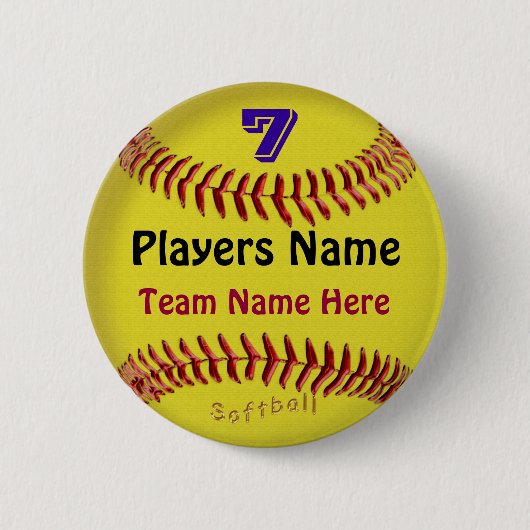 PERSONALISIERTE Softball-Buttone, NUMMER, NAME und Button (Vorderseite)
