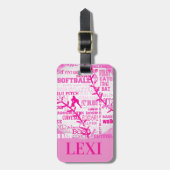 Personalisierte Softball-Mädchen-Wörter und Gepäckanhänger (Vorderseite vertikal)