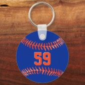 Personalisierte Softball-Schlüsselanhänger in Blau Schlüsselanhänger (Rückseite)