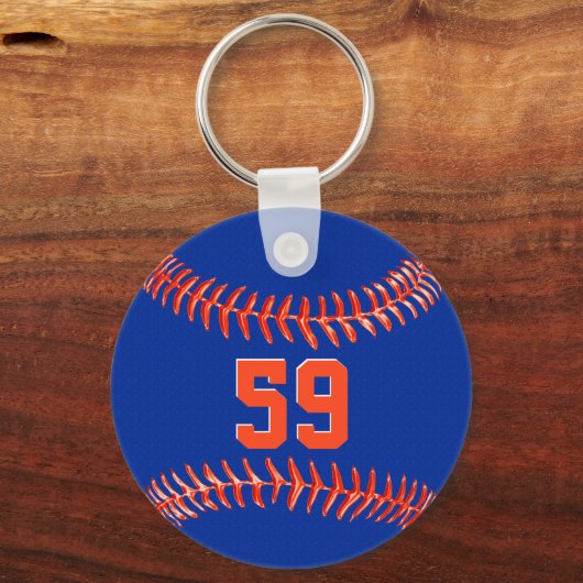 Personalisierte Softball-Schlüsselanhänger in Blau Schlüsselanhänger (Rückseite)