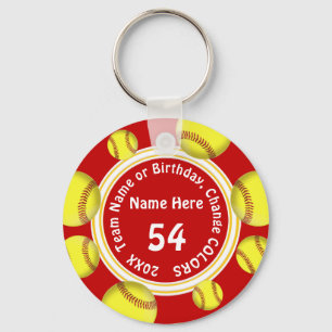 Personalisierte Softball-Souvenirs in Rot und Weiß Schlüsselanhänger