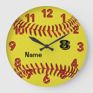 Personalisierte Softball-Uhr mit NUMMER und NAME Große Wanduhr