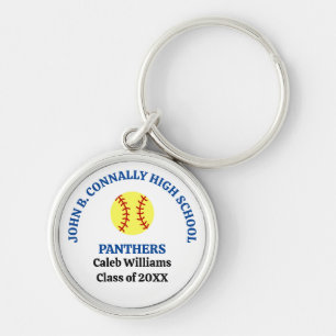 Personalisierte Softballspielerin der Blue High Sc Schlüsselanhänger