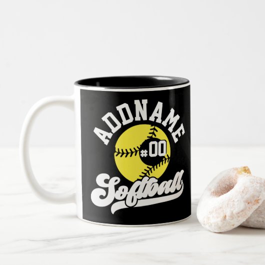 Personalisierte Software Player ADD NAME Retro Tea Zweifarbige Tasse (Mit Donut)