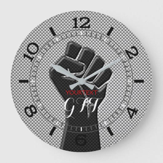 Personalisierte Solidarität Fist Carbon Fibre Deco Große Wanduhr (Vorderseite)