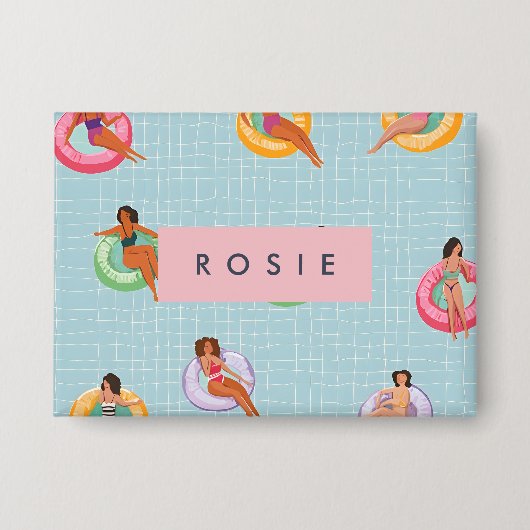 Personalisierte Sommerfrauen Entspannen auf Schwim Button (Vorderseite)