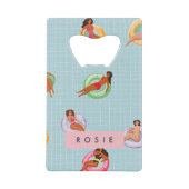 Personalisierte Sommerfrauen Entspannen auf Schwim Geldbeutel Flaschenöffner (Vorderseite)