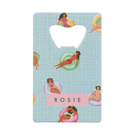 Personalisierte Sommerfrauen Entspannen auf Schwim Geldbeutel Flaschenöffner