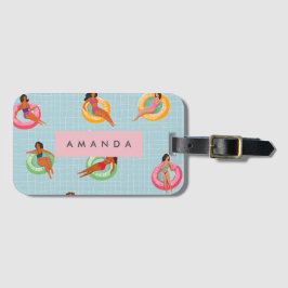 Personalisierte Sommerfrauen Entspannen auf Schwim Gepäckanhänger