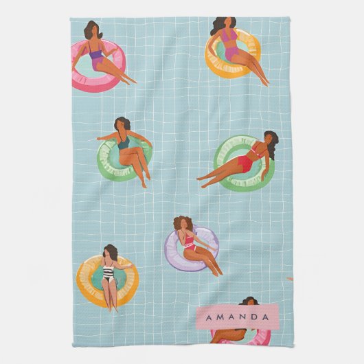 Personalisierte Sommerfrauen Entspannen auf Schwim Geschirrtuch (Vertikal)