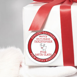 Personalisierte Sonderlieferung aus dem Santas-Wor Runder Aufkleber