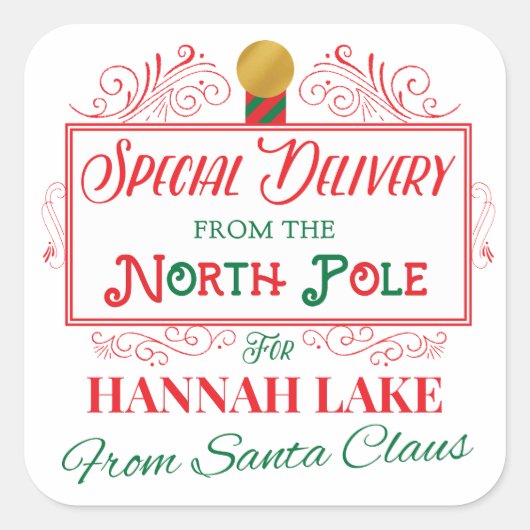 Personalisierte Sonderlieferung Weihnachten Quadratischer Aufkleber (Vorderseite)