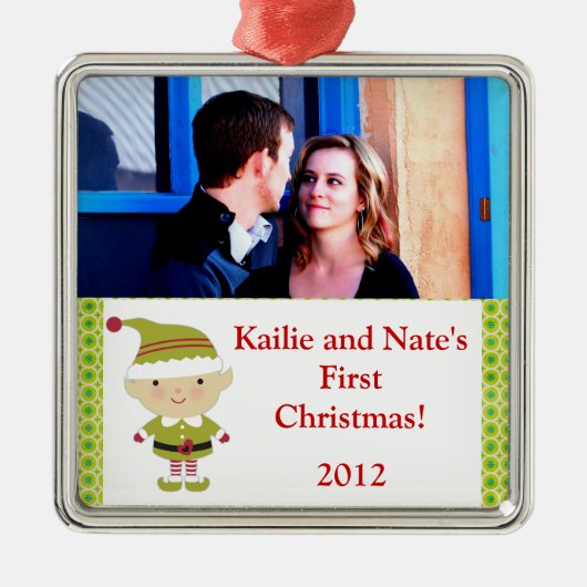 Personalisierte Sonderschmuck Winterelf in Grün Silbernes Ornament (Vorne)