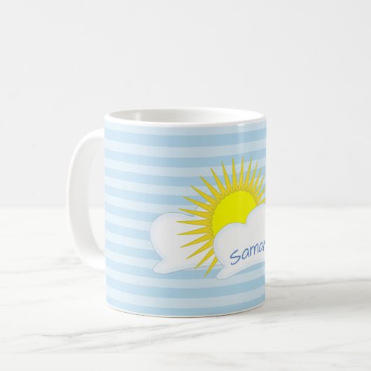 Personalisierte Sonne und Wolken mit Streifen Wett Kaffeetasse (Vorderseite Links)