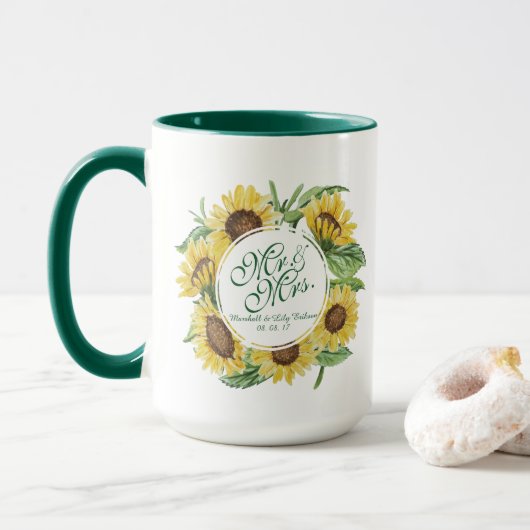 Personalisierte Sonnenblume, die kombinierte Tasse (Mit Donut)