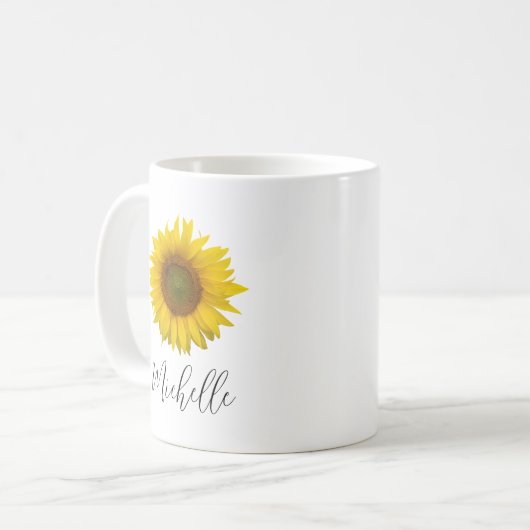 Personalisierte Sonnenblume Elegantes Skript Kaffeetasse (Vorderseite Links)