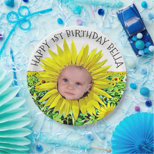 Personalisierte Sonnenblume-erster Pappteller (Party)
