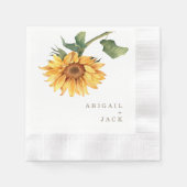 Personalisierte Sonnenblume Gold-Text-Hochzeit gep Serviette (Vorderseite)