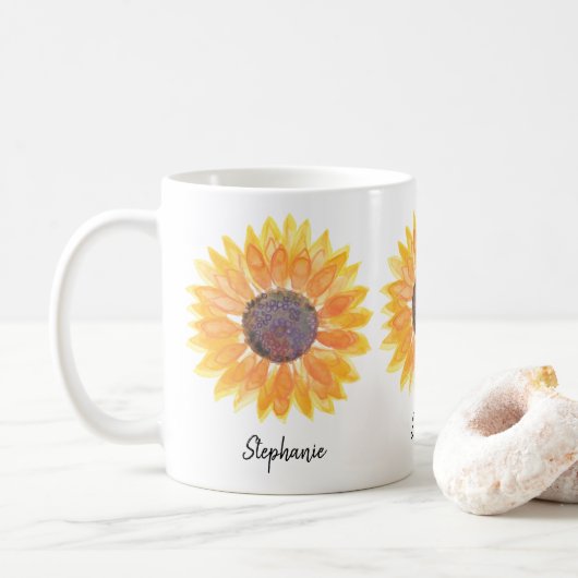 Personalisierte Sonnenblume  Kaffeetasse (Mit Donut)