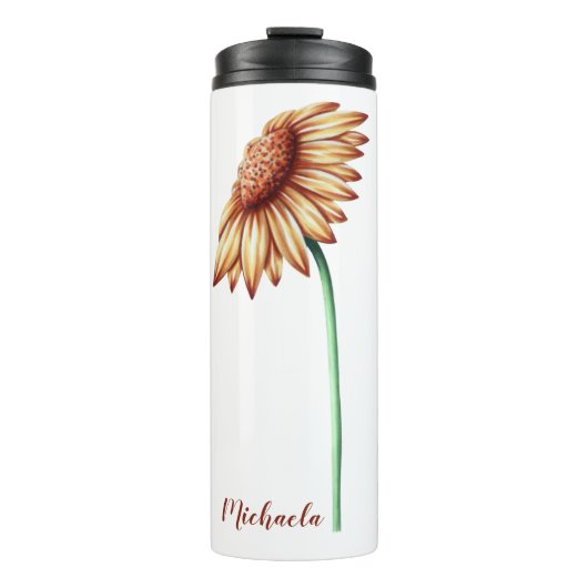 Personalisierte Sonnenblume Minimalistisch Thermosbecher (Vorderseite)