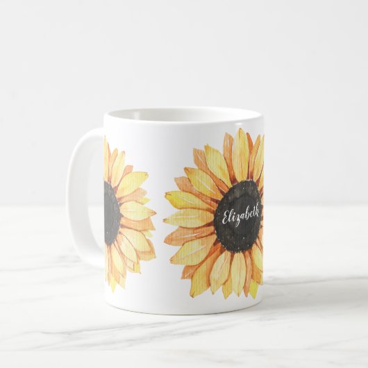 Personalisierte Sonnenblume Mit Monogramm Kaffeetasse (Vorderseite Links)