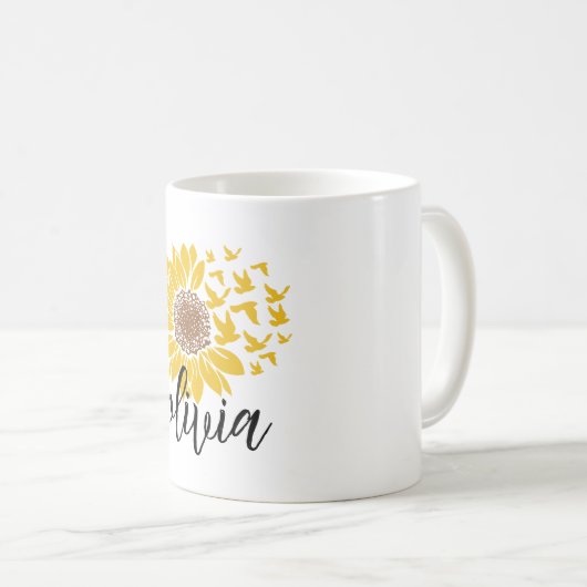 Personalisierte Sonnenblume, Sonnenblumengeschenk Kaffeetasse (VorderseiteRechts)