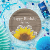 Personalisierte Sonnenblume, Spitze und Holz Pappteller (Party)