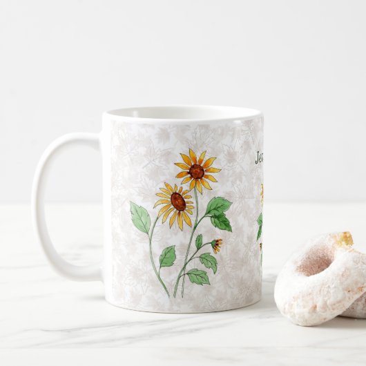 Personalisierte Sonnenblumen auf Ahorn-Blätter Kaffeetasse (Mit Donut)