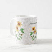 Personalisierte Sonnenblumen auf Ahorn-Blätter Kaffeetasse (Vorderseite Links)