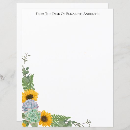 Personalisierte Sonnenblumen Blumengrün Stationary (Vorne/Hinten)