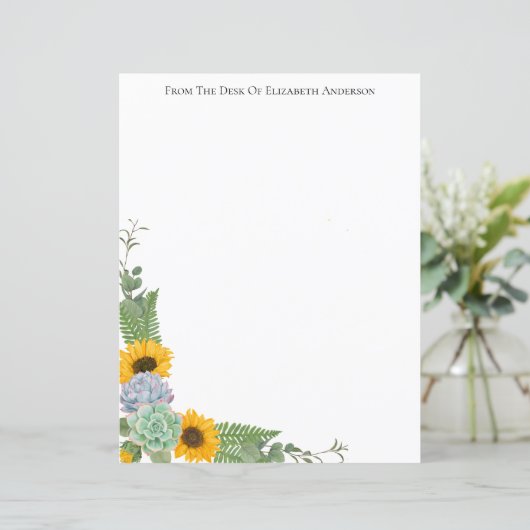 Personalisierte Sonnenblumen Blumengrün Stationary (Stehend Vorderseite)