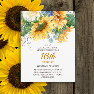 Personalisierte Sonnenblumen Eukalyptus 16. Geburt Postkarte