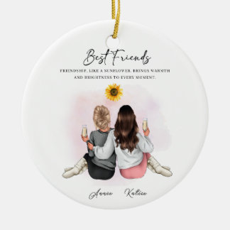 Personalisierte Sonnenblumen-Freundschaft: Heller Keramik Ornament