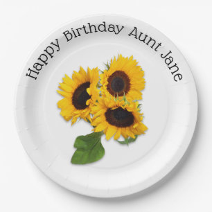 Personalisierte Sonnenblumen-Geburtstagspapierplat Pappteller