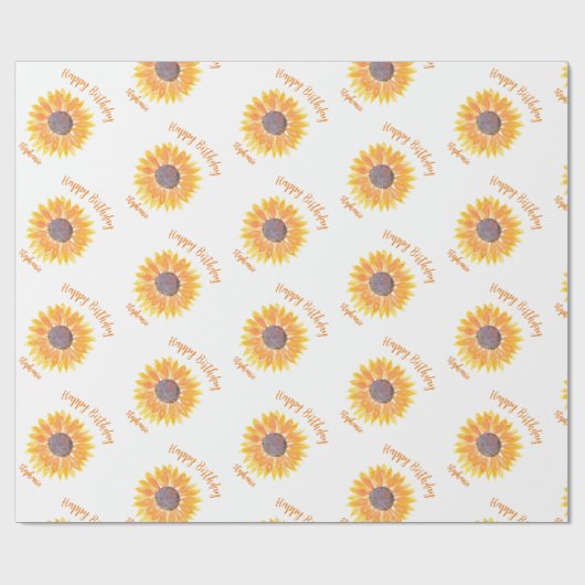 Personalisierte Sonnenblumen Happy Birthday Geschenkpapier (Flach)