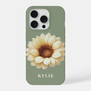 Personalisierte Sonnenblumen-Name Sage-Grün-Handyh iPhone 15 Pro Hülle