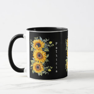 Personalisierte Sonnenblumen-Name Tasse