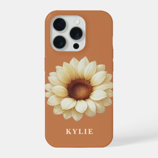Personalisierte Sonnenblumen-Name Terrakotta-Handy iPhone Hülle (Rückseite)