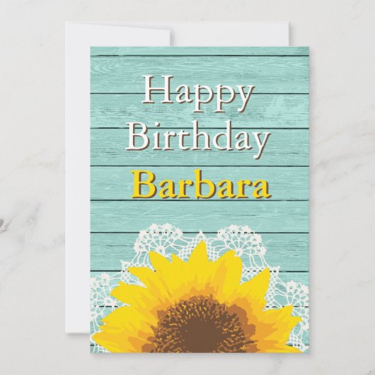 Personalisierte Sonnenblumen, Spitzen und Holz Einladung (Vorderseite)