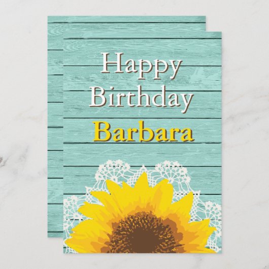 Personalisierte Sonnenblumen, Spitzen und Holz Einladung (Vorne/Hinten)