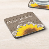 Personalisierte Sonnenblumen, Spitzen und Holz Getränkeuntersetzer (Linke Seite)