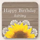 Personalisierte Sonnenblumen, Spitzen und Holz Getränkeuntersetzer (Vorderseite)