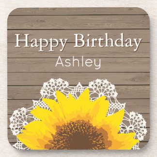 Personalisierte Sonnenblumen, Spitzen und Holz Getränkeuntersetzer
