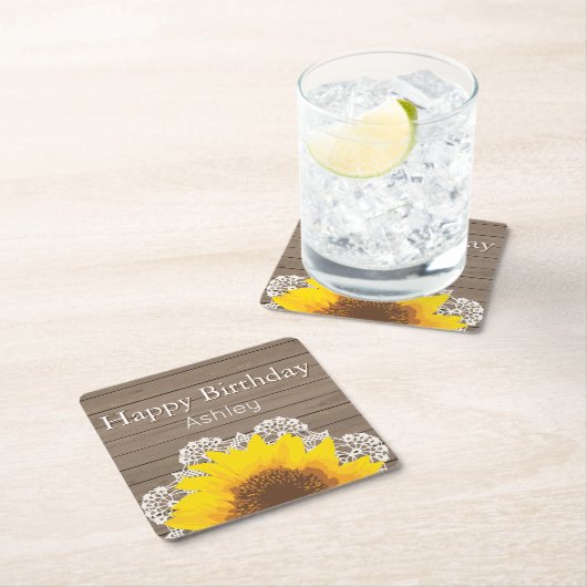 Personalisierte Sonnenblumen, Spitzen und Holz Rechteckiger Pappuntersetzer (Vor Ort)