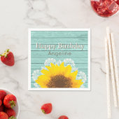 Personalisierte Sonnenblumen, Spitzen und Holz Serviette (Beispiel)