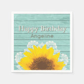 Personalisierte Sonnenblumen, Spitzen und Holz Serviette (Vorderseite)