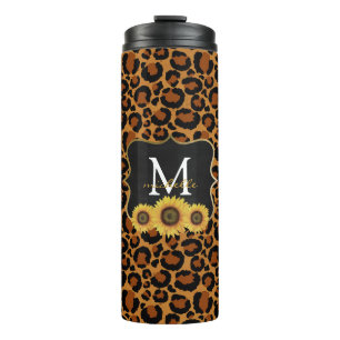 Personalisierte Sonnenblumen und Leopard Thermosbecher